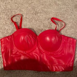 RED LEATHER CORSET BUSTIER TOP
